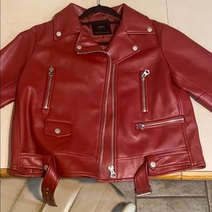 ZARA Red Faux Leather Jacket